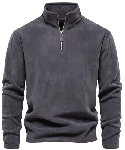 PADOLA Pullover Felpa in Pile da Uomo Maglione Invernale da Uomo con Cerniera a 1/4 Felpa Senza Cappuccio con Manica Lunga Dolcevita Maglione Lavoro Cardigan(Grigio,M)