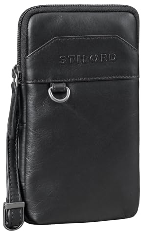 STILORD 'Tyrell' Brusttasche Herren Leder Schultertasche mit Gürtelschlaufe Handytasche zum Umhängen Brustbeutel Crossbody Bag Vintage Gürteltasche, Farbe:schwarz