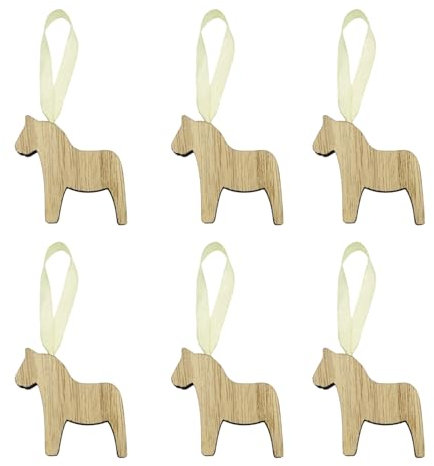 Oblique Unique 6 Holz Pferde zum Aufhängen Baum Anhänger Geschenk Deko für Weihnachten Christbaumschmuck DIY Dekoration Basteln