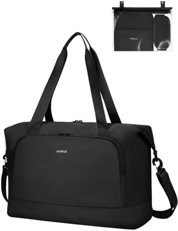 ECOHUB 30L Faltbare Reisetasche Handgepäck, Untersitz Handgepäck Tasche für Flugzeug, Easyjet handgepäck 45x36x20 Mit Abnehmbar Nass-Tasche, Recyceltes PET Weekender Damen, Patent Anhängig(Schwarz)