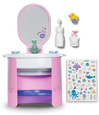 BABY born Lavabo - Lavabo de poupée avec Brosse à Dents & Distributeur de Savon - avec Vraie Eau - sans Piles - Accessoire de poupée de qualité pour poupées de 36 cm & 43 cm