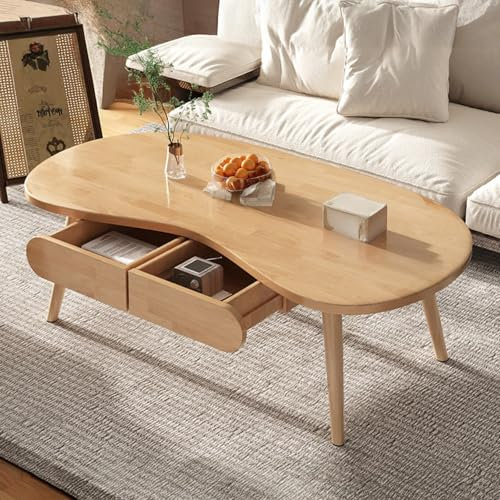 CTREVL Couchtisch Oval, Couchtisch Eiche Massiv, Couchtisch Modern Design mit Schubladen Geeignet für Wohnzimmer Schlafzimmer Büro Robust (Beige,120x60x45cm/47x24x18in)