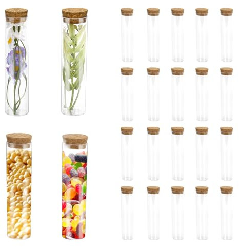 24 Stück Reagenzgläser mit Korken Reagenzglas Vase Kunststoff Reagenzgläser 32x120mm für Blumen Hochzeit Kirche Heim Floristikbedarf