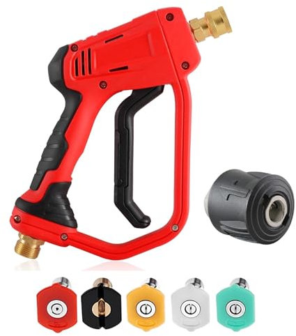 YUET High Pressure Washer Gun Handle with 5 Water Nozzle Tip,Water Wash Cleaner for Car Cleaning Kit(M22 14MM Fitting Hose Connector & 1/4 Karcher Kärcher Quick Connector) Power Wand 4350 PSI (Red)