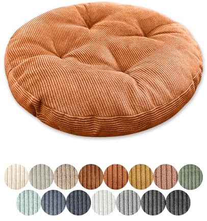 Lsjoaw Sitzkissen Rund 30cm Dicke 8cm 1 Stück Bodenkissen Rund Sitzpolster Stuhlauflage Sitzpolster Stuhlkissen Polster Auflage für Wohnzimmer Büro Konferenzraum Cordstoff （Orange）