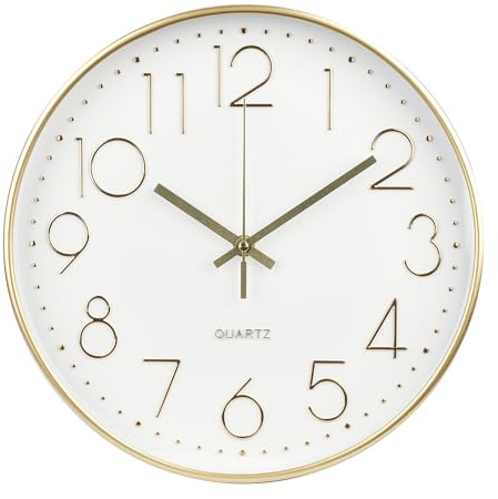 bakbrand Wanduhr ohne Ticken, leise, modern, schlicht, rund, dekorativ, stereoskopisches Zifferblatt, Quarz-Wanduhren für Zuhause/Büro/Schule/Wohnzimmer/Schlafzimmer/Küche (Gold, 20,3 cm)