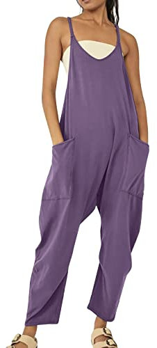 POIUIYQA Salopette da donna, pantaloni da lavoro, tuta da donna, estiva, larga, oversize, tinta unita, elegante, salopette vintage, salopette leggere