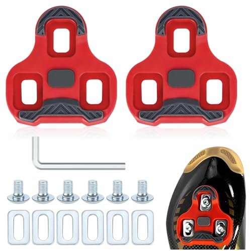Kompatibel mit Look Keo Bike Pedale 3-Loch Grip Blade 2 Max Carbon Classic Cleats, Fahrradschuh Board kompatibel,Grau MTB Pedalplatten Road Cleats Fahrradzubehör Set (Rot 9°)