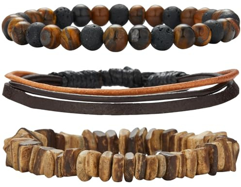Dazylleco Mens Bracelets Beaded Braided Rope Bracelets Set for Men Mens Jewellery(Brown)
