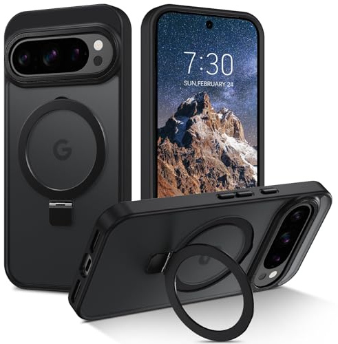 DOMAVER Magnetische Hülle für Google Pixel 10/10 Pro mit Ständer, [Kompatibel mit MagSafe] Schlanke, Matte und stoßfeste Schutzhülle nach Militärstandard für Google Pixel 10/10 Pro, Schwarz