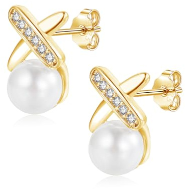 Josfeva 925 Sterling Silber Ohrstecker, 925 Silber Klein Stecker für Damen | Perle Stern Crossover Zirkonia, Hypoallergen Schlafen Knorpel Ohrringe, Kommt in Schmuck Geschenk Box, Nickelfrei Frauen