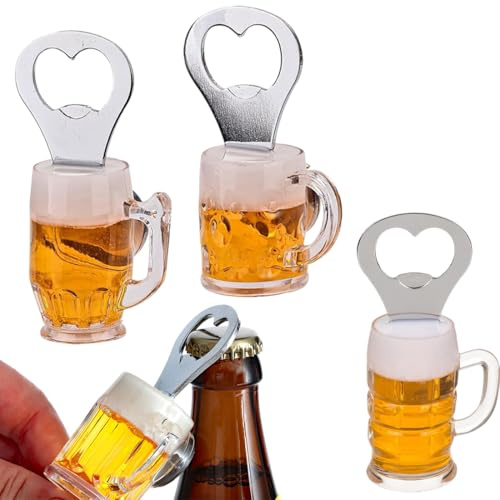 LONZIKP Pack de 3 Divertidos Abridores de Botellas Magnéticos con Diseño de Vaso de Cerveza y Imán para Nevera