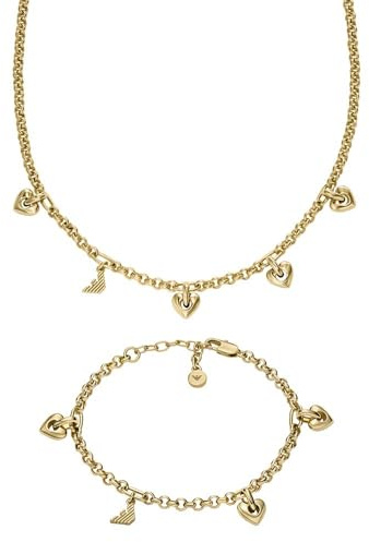 Emporio Armani Damen Goldfarbener Messing Halskette und Armband, Set