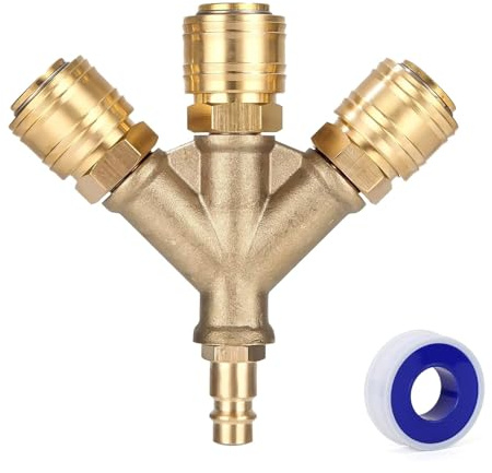 Druckluftverteiler Druckluftweiche 3-Fach 1/4 AG Luftweiche Y Verteiler | NW 7.2 Luftschlauch Schnellkuppler Verteiler mit 3 Kupplungen, Druckluftweiche Messing Druckluft Verteiler