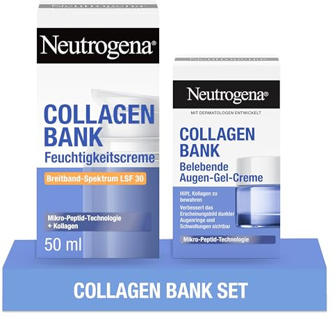 Neutrogena Tagescreme Collagen Bank LSF 30 (50ml) & Augen-Gel-Creme (15g) | Anti-Aging Tagescreme für Gesicht & Augen mit Mikro-Peptiden: straffend, parfümfrei, gegen Falten, reduziert Augenringe