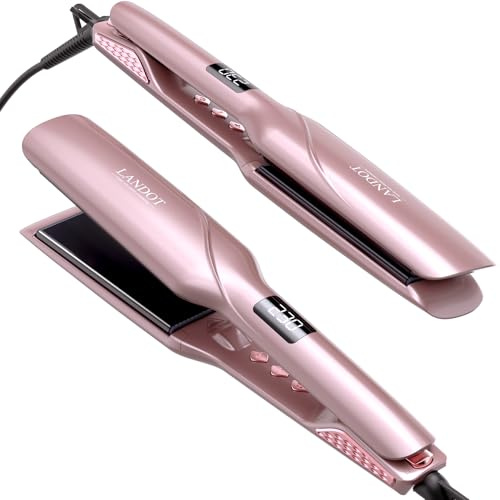 LANDOT Wide Plate Hair Straighteners for Women, Ceramic Floating Plates | 45mm Ionic Flat Iron, Smooth Glide & Anti-Frizz, 25s Fast Heat-Up, 120-230°C, Faster Styling, for All Hair Types, LCD Display