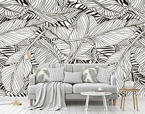 Papier Peint Panoramique Feuilles De Palmier Noir Et Blanc Papier Peint 3D Tapisserie Murale Décoration Chambre Salon -songqians-22381-400cmx260cm