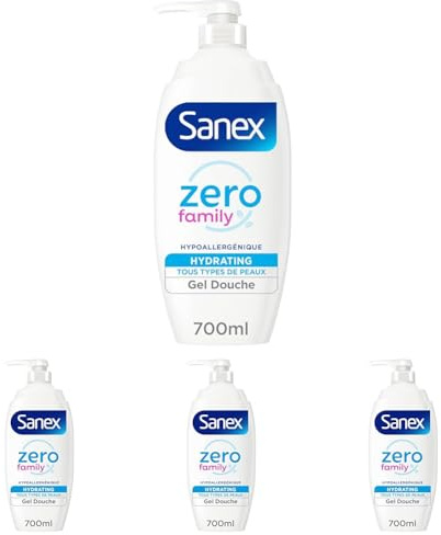 SANEX - Pompe Gel douche Zéro Family Pompe - Pour toute la famille - sans savon - 700ml (Lot de 4)