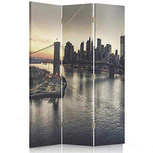 Feeby Frames. Raumteiler, Ggedruckten auf Canvas, Leinwand Wandschirme, dekorative Trennwand, Paravent beidseitig, 3 teilig (110x150 cm), Brooklyn BRÜCKE, New York, GRAU, GELB