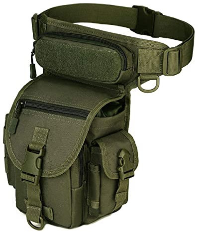 Huntvp Taktisch Beintasche Militär Beinbeutel MOLLE Hüfttasche Sport Tactical Leg Bag Armee Beintaschen Wasserdicht Gürteltasche Werkzeugtasche Tasche für Bein Herren Damen, Typ-1-Militär Grün