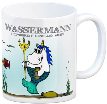 Honeycorns Kaffeebecher mit Sternzeichen Wassermann Motiv Tasse Kaffeetasse Becher mug Teetasse Büro Einhorngeschenk lustig witzig Einhorntasse Astrologie Tierkreiszeichen Sternbilder Geburtstag