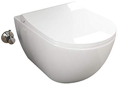 Aqua Bagno | Taharet WC mit Softclose Sitz, Dusch-WC mit Bidet Funktion, Hänge-WC aus Keramik, spülrandlos | 51 cm lang
