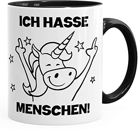 MoonWorks Einhorn Spruch - Ich Hasse Menschen Kaffee-Tasse Trend Geschenk Kollegin schwarz Unisize