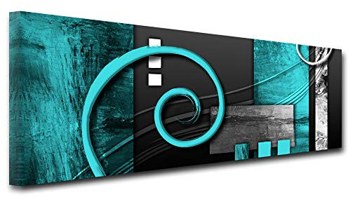 DECLINA Tableau Decoration Abstraite panoramique - Impression sur Toile Abstrait décoration Murale - Déco Maison, Cuisine, Salon, Chambre Adulte - Turquoise 80x30 cm