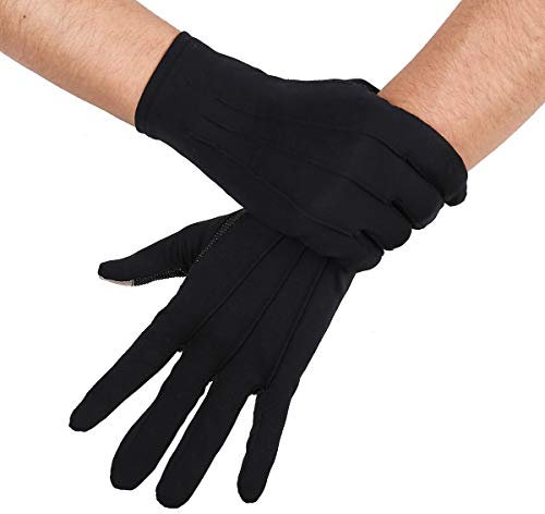 JISEN Herren Polizei-Smokinghandschuhe für Herren, formelle Smoking, Honor Guard, Parade, Nylon, Baumwolle, 26 cm, Schwarz mit rutschfestem Touchscreen, Einheitsgröße