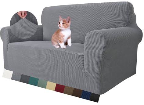 MAXIJIN Super Stretch Couch Bezug für 2-Sitzer Couch, 1-teilige Universal Love Sitzbezüge Jacquard Spandex Sofa Protector Hunde Haustierfreundliche Loveseat Schonbezug (2 Sitzer, Hellgrau)