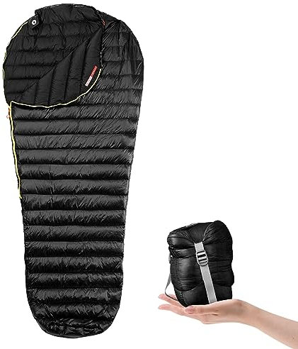 NewDoar Ultraleichter Gänsedaunen Schlafsack Frühling Herbst Ultrakompakter Schlafsack Mumienschlafsack für Wandern, Rucksackreisen und Camping-Black Large