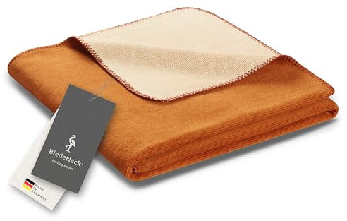 biederlack® samtig-weiche Kuscheldecke aus Baumwoll-Mischgewebe I Made in Germany I Öko-Tex I nachhaltig produziert I Wohndecke Double Optic in Terra-Beige I Sofa-Decke in 150x200 cm
