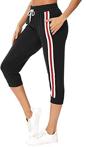 Sykooria Damen 3/4 Jogginghose Trainingshose High Waist Sporthose Yoga Hosen Freizeithose Sweathose Baumwolle für Laufen Yoga Fitness, B-Schwarz M