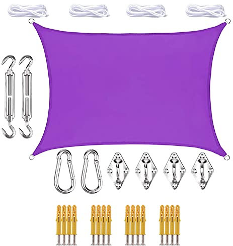 XJHKG Garten Sonnensegel Sonnenschutz Rechteckig, 95% UV Schutz Wasserdicht Canopy Markise Segeltuch Für Patio Balkon Innenhof Terrasse (4 x 5m,Lila)