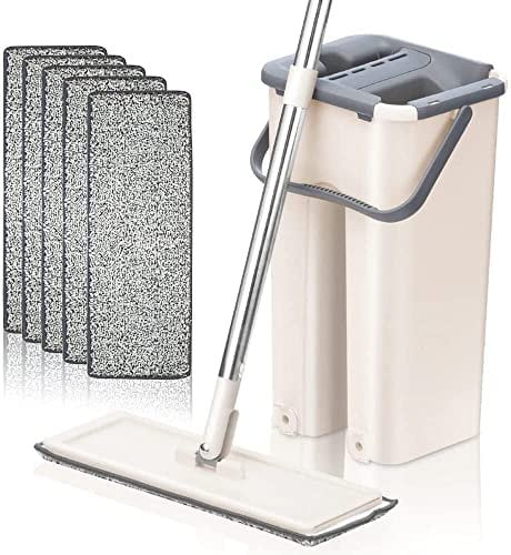 Mopa Limpieza Suelo [Doble Funcion] Multifuncional 360, Cubo Escurre y Empapa. Almohadilla Microfibra. Mango Inoxidable y Retráctil. Tarima Madera Parquet Gress Mármol Limpieza Suelo y Hogar