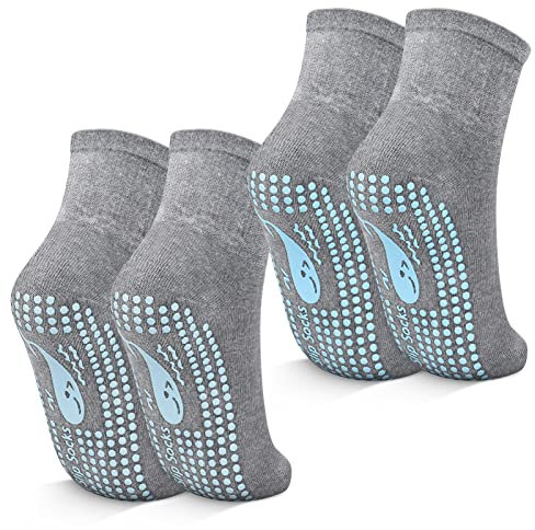 TENQUAN Yoga Socken, 2 Paar Stoppersocken für Damen und Herren, Rutschfeste Griffsocken für Yoga, Pilates, Krankenhaus, Barre oder Heimsport und Bewegung (2 Paar Grau, Unisex 39-42)