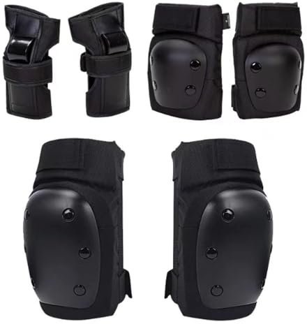 Inliner Schoner Erwachsene Kinder Jugend- Knieschoner Set M in Schwarz Verstellbar- Protektoren Set Schoner [6er Set] schützer inliner Protektoren für Skateboard Roller Skaten Scooter BMX