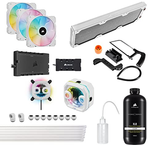 Corsair Hydro X Series iCUE XH303i RGB PRO Kit di raffreddamento personalizzato (Circuito di raffreddamento per CPU Hardline, Waterblock per CPU, Combo pompa compatta, Radiatore, 3 Ventole RGB) Bianco