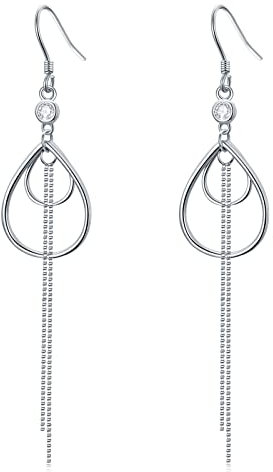 Shusukue Lange Ohrringe Hängend 925 Sterling Silber Quasten Mit 5A Zirkonia Tropfen Ohrhänger für Damen
