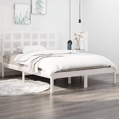 vidaXL Massivholzbett Holzbett Doppelbett Bettgestell Lattenrost Bett Schlafzimmerbett Bettrahmen Schlafzimmermöbel Weiß 180x200cm