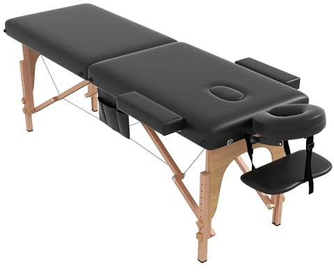 civama Table de massage portable, 13,2 kg, poids léger, 2 sections, lit de tatouage, lit de soins du visage, lit de spa à hauteur réglable, cadre en bois robuste avec sac de transport pour