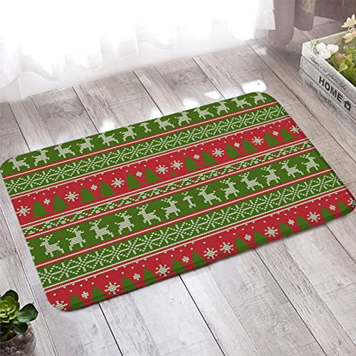 Banemi Teppich Schlafzimmer, Fußmatte Außen 60X90cm Rot Grün Weihnachtsmuster für Wohnzimmer Schlafzimmer