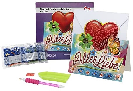 Ideen mit Herz Diamond-Painting-Aufstellkarte | 370 g/m² | 16,3 cm x 16 cm | inkl. Briefumschlag & Werkzeug (Alles Liebe!)