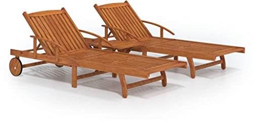 Hommdiy Sonnenliege-Set 2 TLG. mit Tisch Holz Gartenliege Liegestuhl Rollliege Poolliege verstellbar