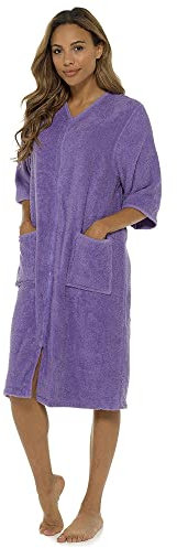 Thingimijigs Ladies 100% Cotton Terry Towelling Zip Up Bath Robe Dressing Gown House Coat - Lilac UK 8-10