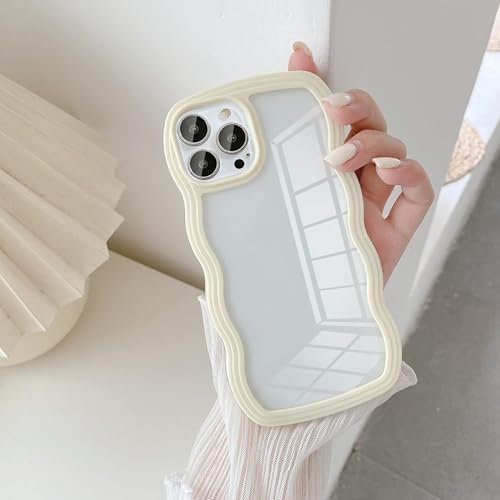 UEEBAI Hülle für iPhone 13 Pro, Wellen Rahmenform Silikon Stoßfeste Schutzhülle Anti-Kratzt Tansparent Rückseite TPU Bumper Cover für Mädchen Frauen Handyhülle für iPhone 13 Pro - Gelb
