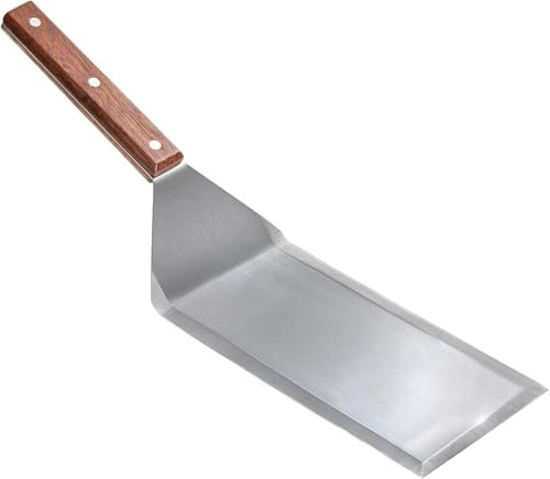 LUSHIG 8” Extra-Large Sturdy Stainless Steel Spatula Hamburger Turner with Strong Wooden Handle – Professional Commercial Food Flipper Scraper for Grilling Cooking, Baking for Your Flat Top