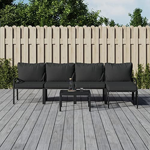 ZEYUAN 6-TLG. Garten-Lounge-Set mit Grauen Kissen, Gartenmöbel, Balkonmöbel, Terassenmöbel Außen, Gartenlounge, Loungemöbel Balkon, Gartengarnitur, Stahl