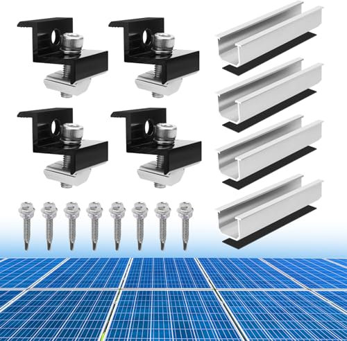 Coomoors Solarmodul Halterung Kit Montageschiene, Solarpanel-Z-Halterung,PV Befestigungsschiene, Verstellbare Schwarz Klemme für 30-35MM Dicke Module, Befestigungssatz für Wohnmobil-Dachbett-Camping