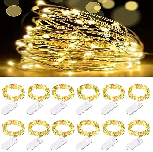 12 Stück LED Lichterkette Batterie Betrieben,2M Beleuchtung Glühwürmchen Licht,20er LED Lichterkette Batterie Dekoration für DIY Weihnachten Urlaub Hochzeit Geburtstag Indoor Outdoor Decor-Warmweiß
